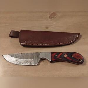 Damascus Steel Fixed Blade Knife w/ Leather Sheath | Custom Handle | New
